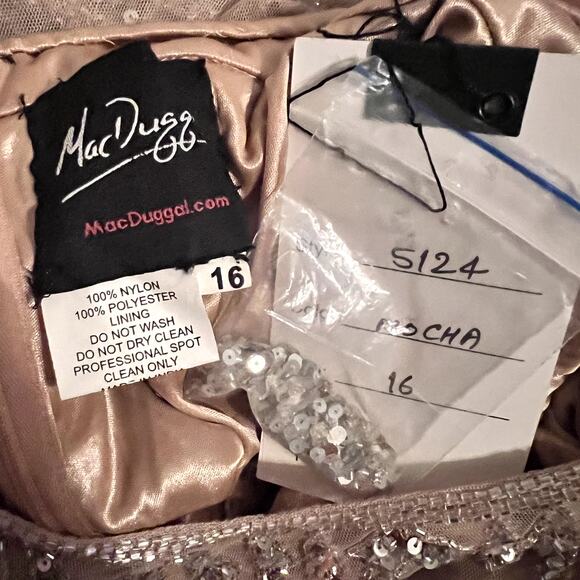 Mac Duggal Beaded Long Sleeve Evening Gown Mocha Size 16 5124 NEW $598 - Picture 11 of 12